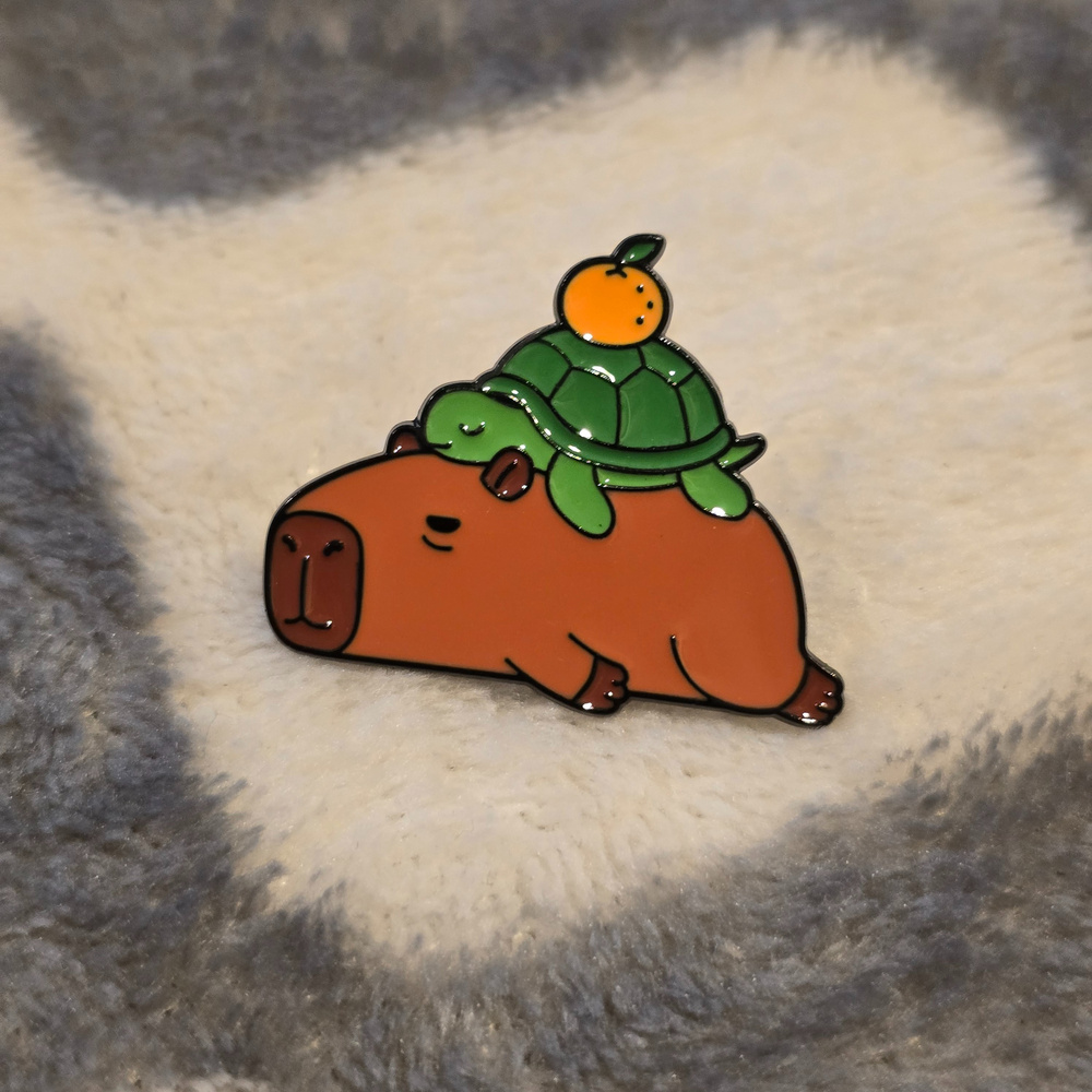 Capybara Turtle Orange Fruit Enamel Pin Cute Kawaii Lapel